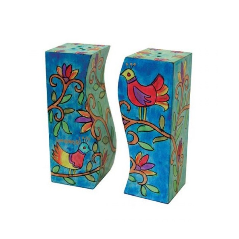 Yair Emanuel Hand Painted Wood Fitted Salt ... | Salt & Pepper Shakers