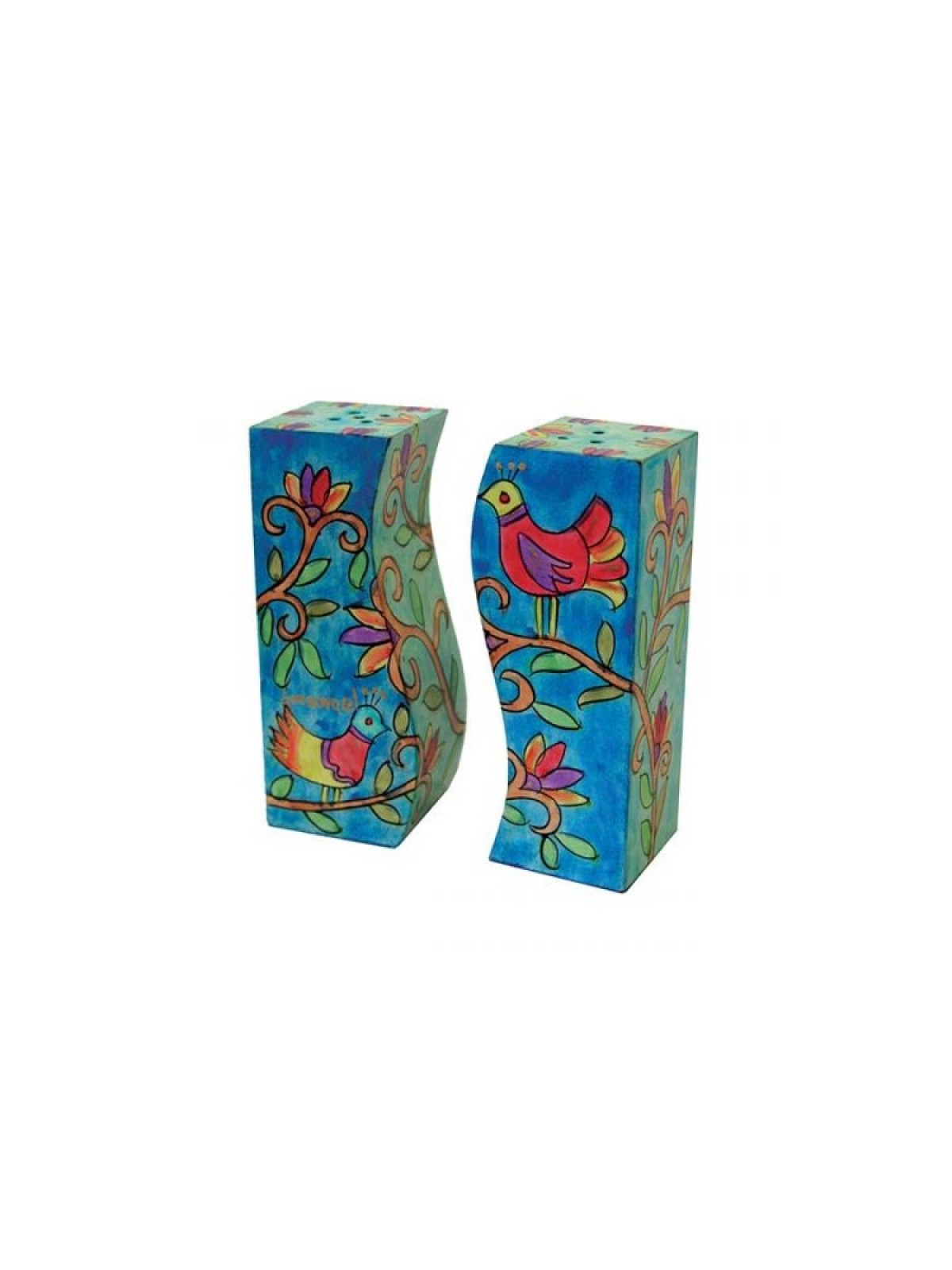 Yair Emanuel Hand Painted Wood Fitted Salt ... | Salt & Pepper Shakers
