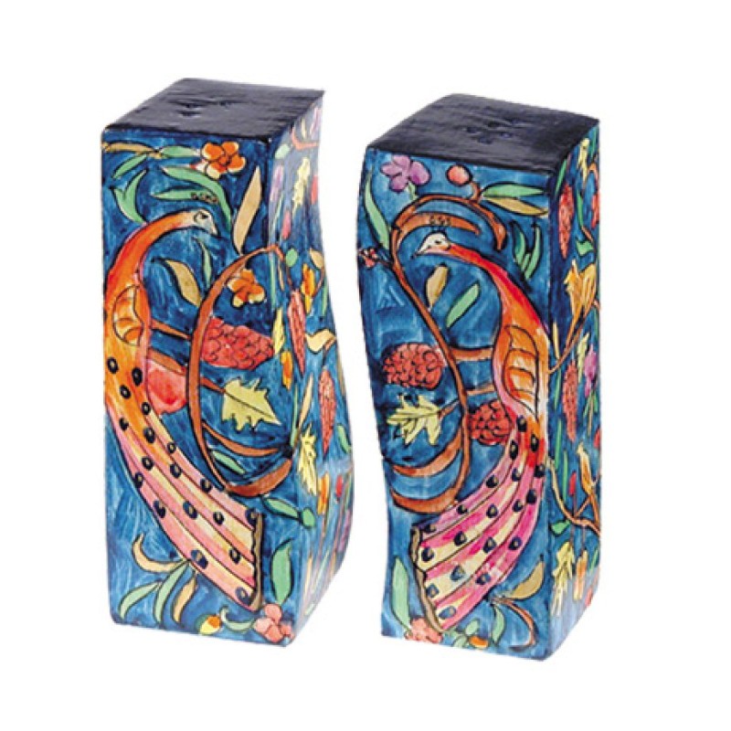 Yair Emanuel Hand Painted Peacock Design Wo... | Salt & Pepper Shakers