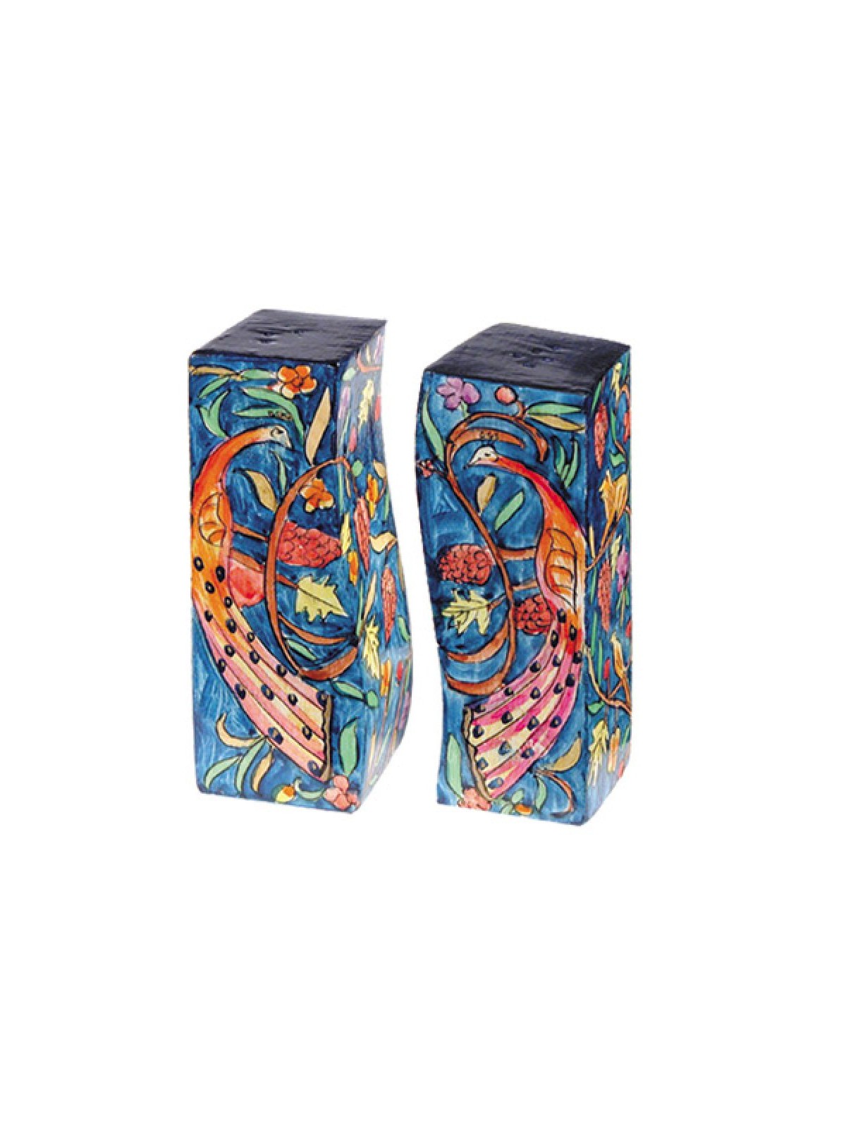 Yair Emanuel Hand Painted Peacock Design Wo... | Salt & Pepper Shakers