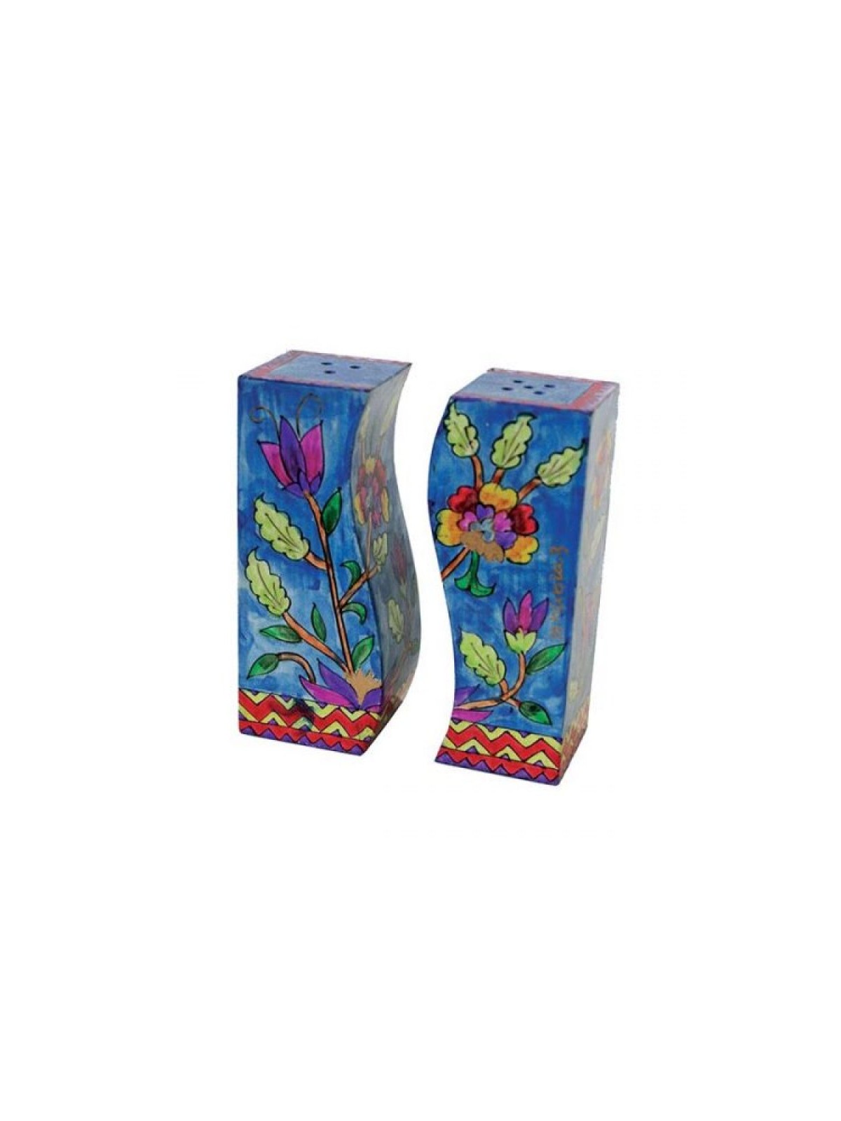 Yair Emanuel Hand Painted Wood Fitted Salt ... | Salt & Pepper Shakers