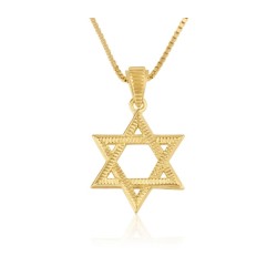 Collier en or massif 14 carats avec pierres texturées... | Bijoux Judaica en or 14 carats