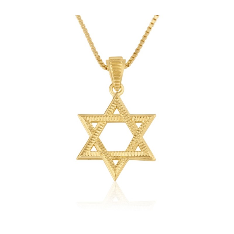 Collier en or massif 14 carats avec pierres texturées... | Bijoux Judaica en or 14 carats