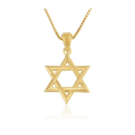 Collier en or massif 14 carats avec pierres texturées... | Bijoux Judaica en or 14 carats