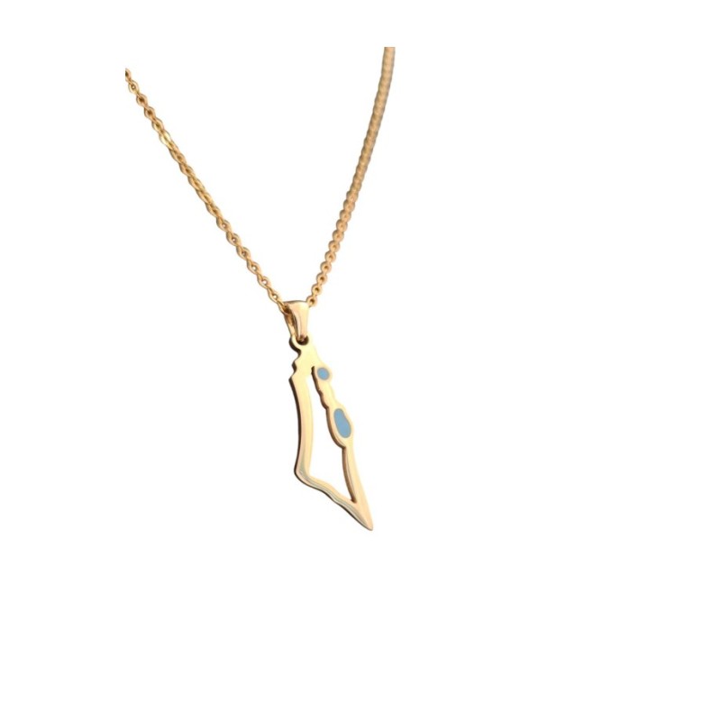 Gold Stainless Steel Pendant Necklace Outline Map of... | IDF Dog-Tags