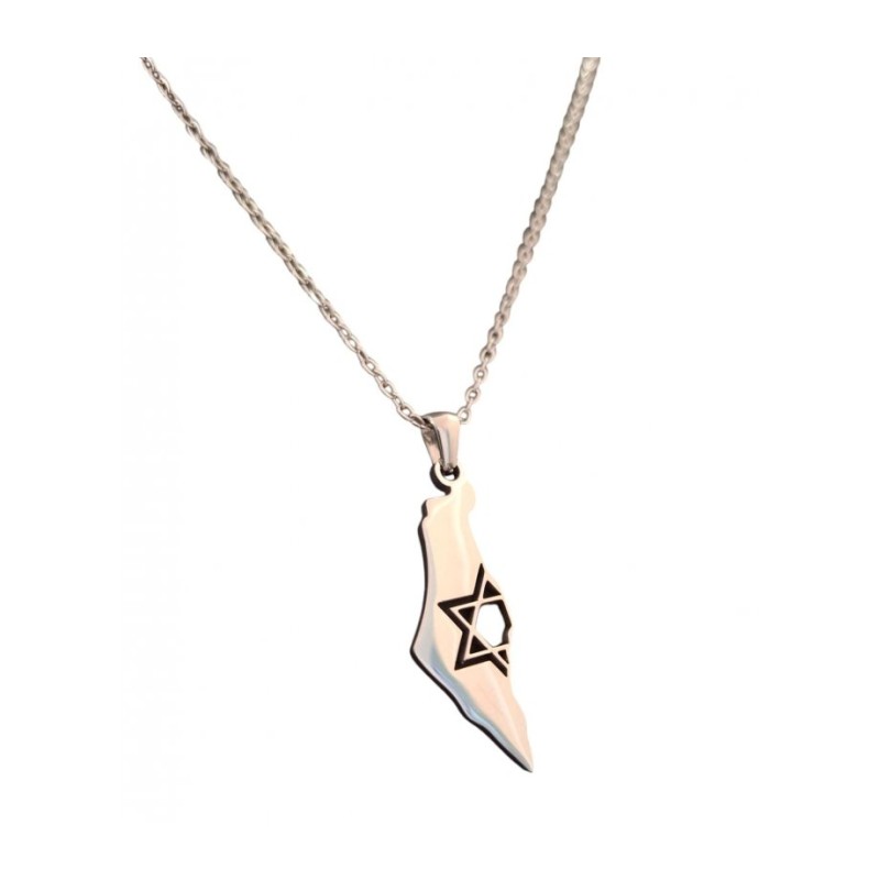 Silver Stainless Steel Pendant Necklace Map of Israe... | IDF Dog-Tags