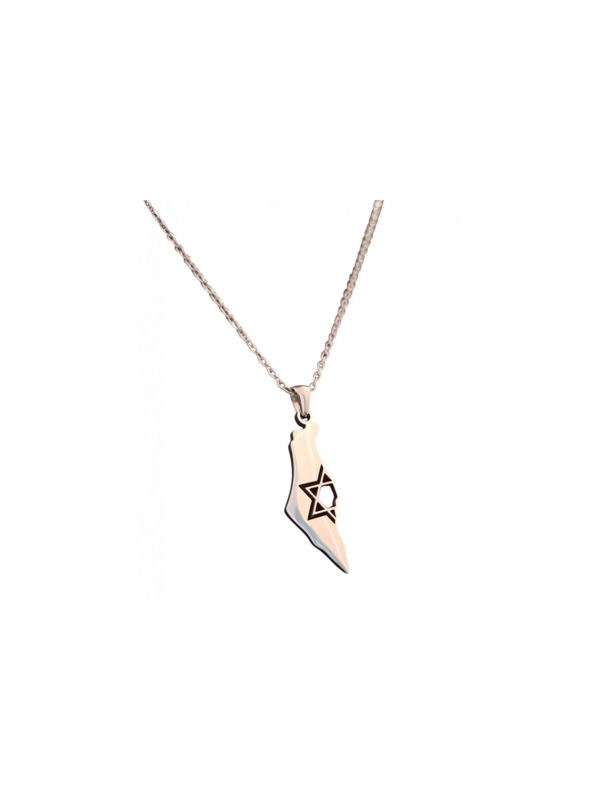 Silver Stainless Steel Pendant Necklace Map of Israe... | IDF Dog-Tags