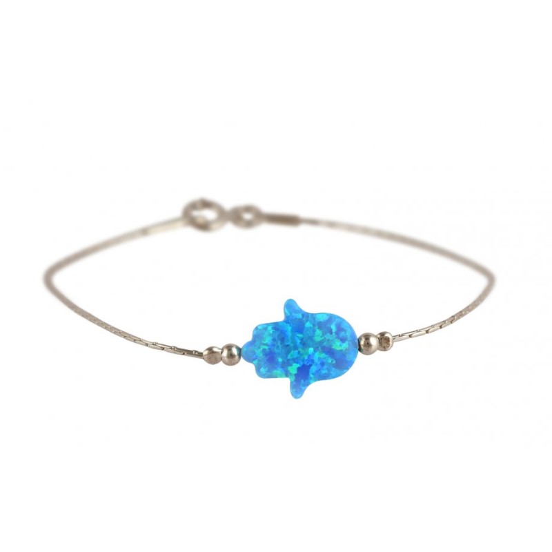 Bracelet en argent Hamsa opale bleu clair | Bijoux de mode israéliens