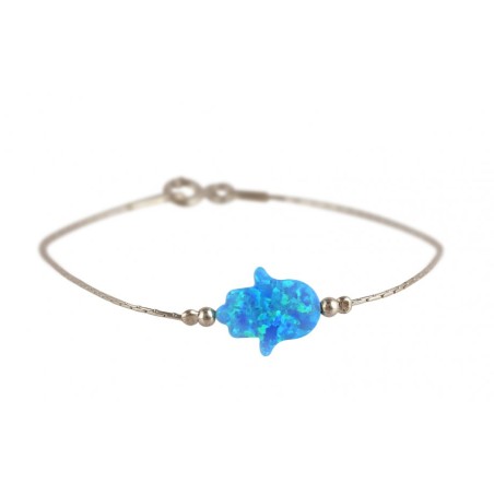 Bracelet en argent Hamsa opale bleu clair | Bijoux de mode israéliens