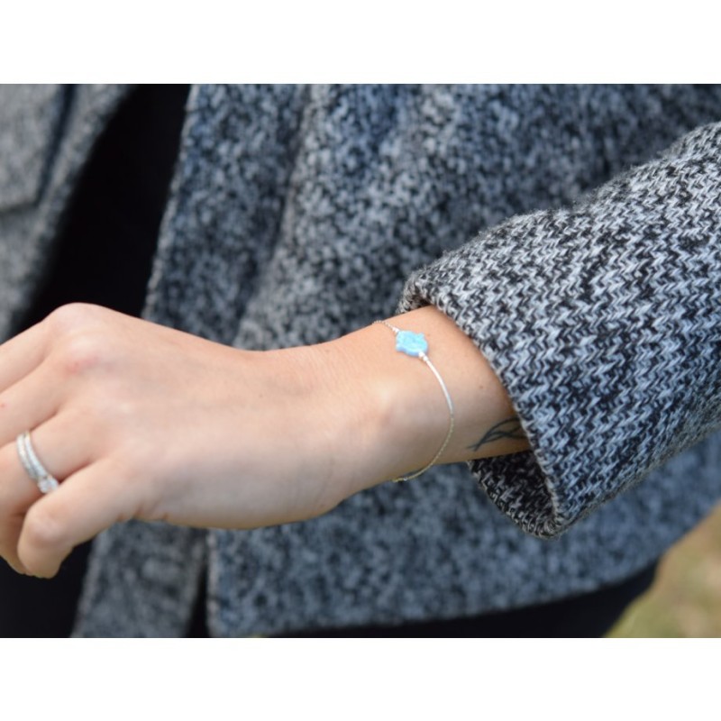 Bracelet en argent Hamsa opale bleu clair | Bijoux de mode israéliens