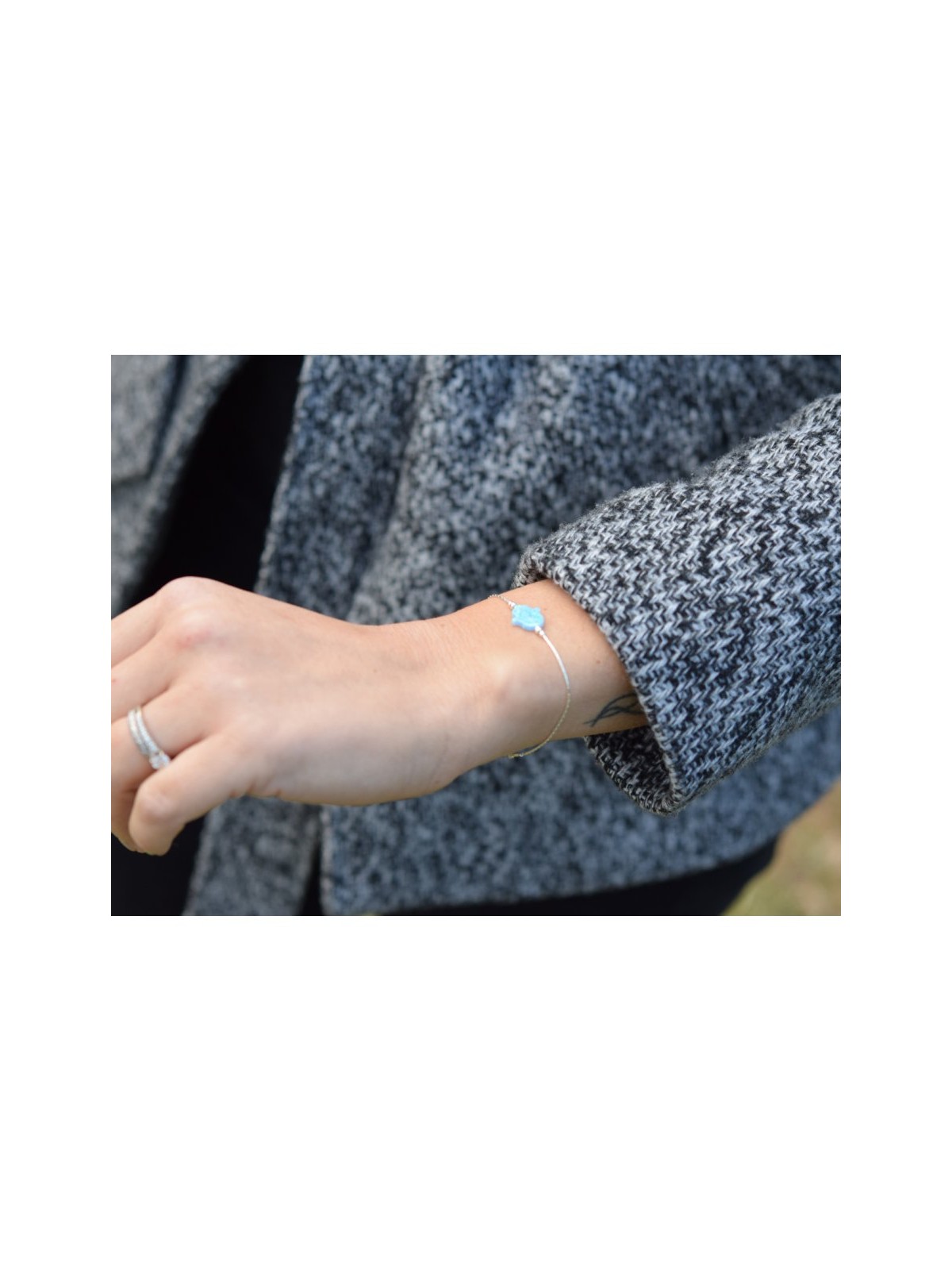 Bracelet en argent Hamsa opale bleu clair | Bijoux de mode israéliens