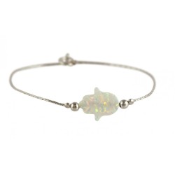 White Opal Hamsa Silver Bracelet | Bracelet Charms