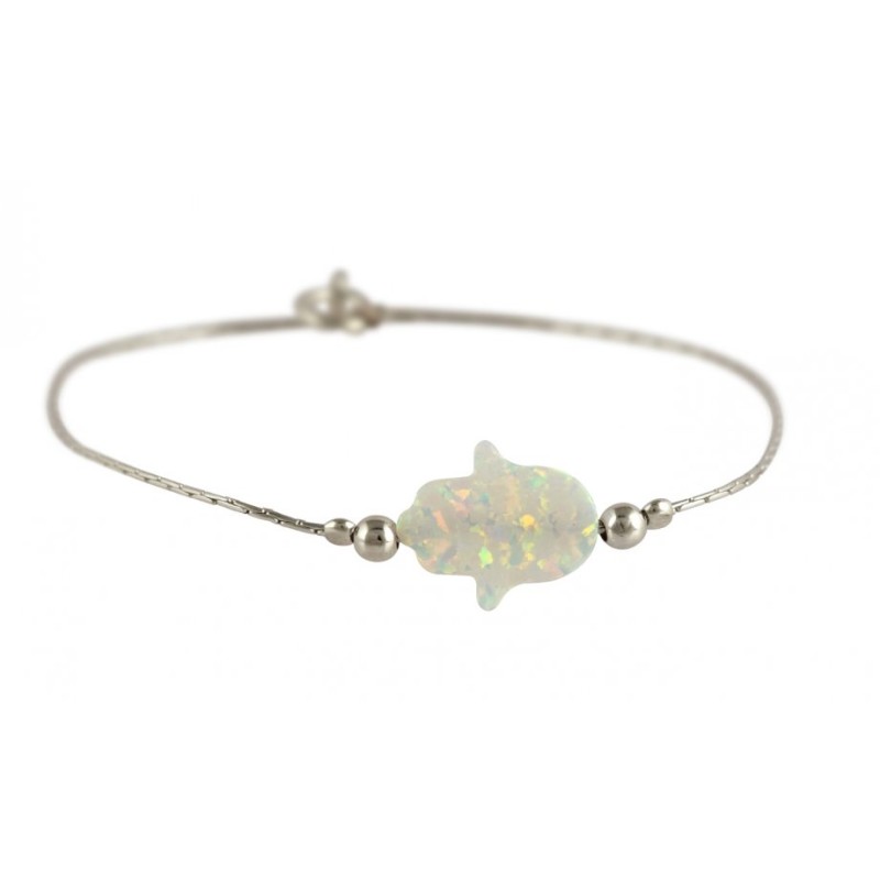 White Opal Hamsa Silver Bracelet | Bracelet Charms