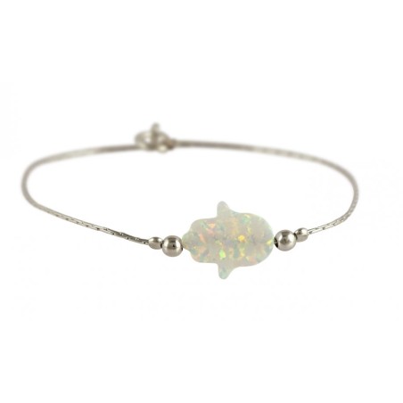 White Opal Hamsa Silver Bracelet | Bracelet Charms