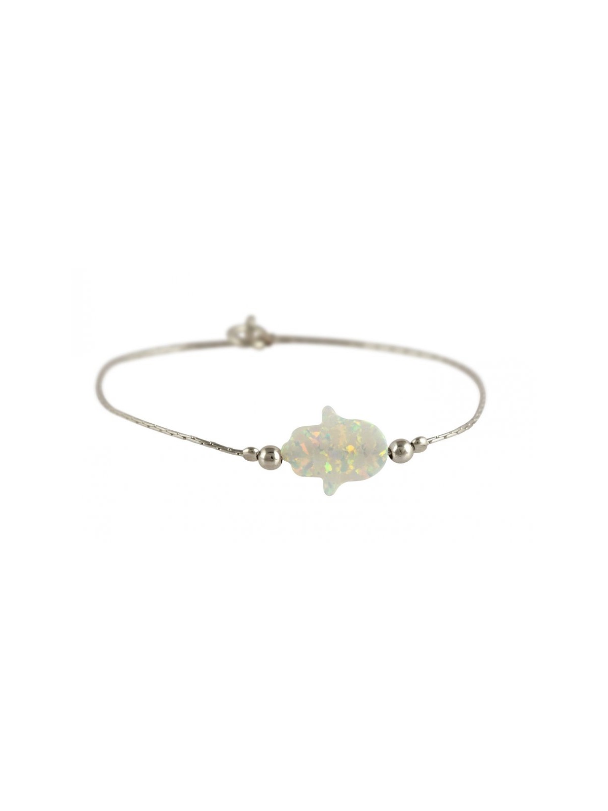 White Opal Hamsa Silver Bracelet | Bracelet Charms