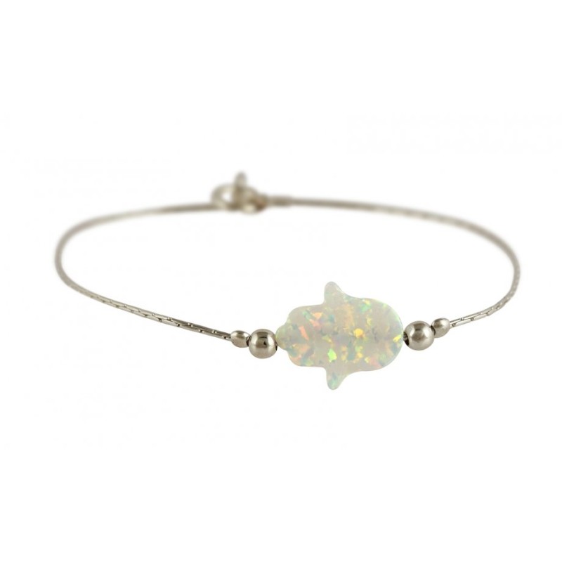 White Opal Hamsa Silver Bracelet | Bracelet Charms