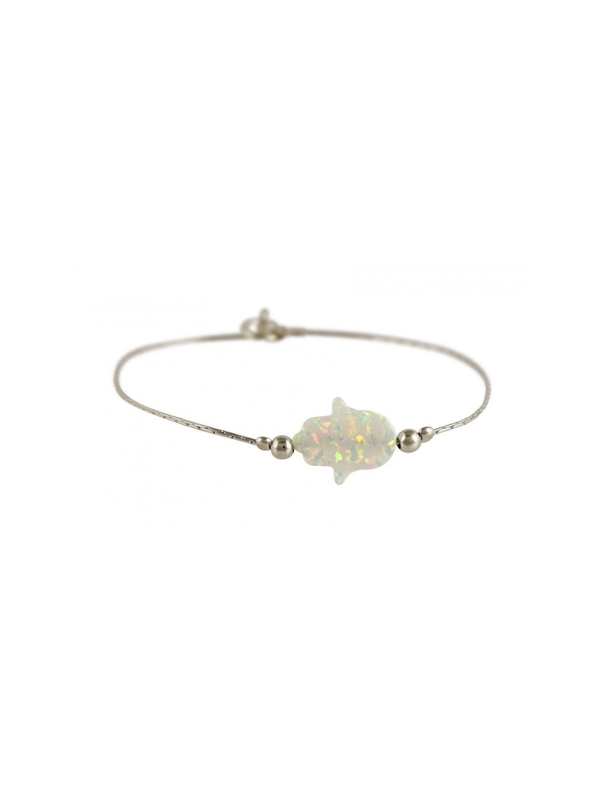 White Opal Hamsa Silver Bracelet | Bracelet Charms