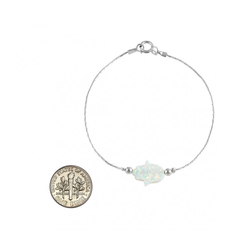 White Opal Hamsa Silver Bracelet | Bracelet Charms