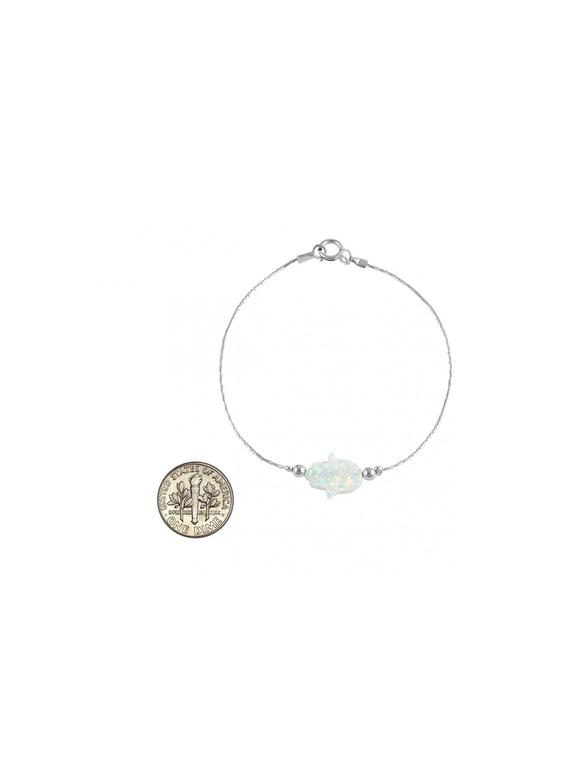 White Opal Hamsa Silver Bracelet | Bracelet Charms