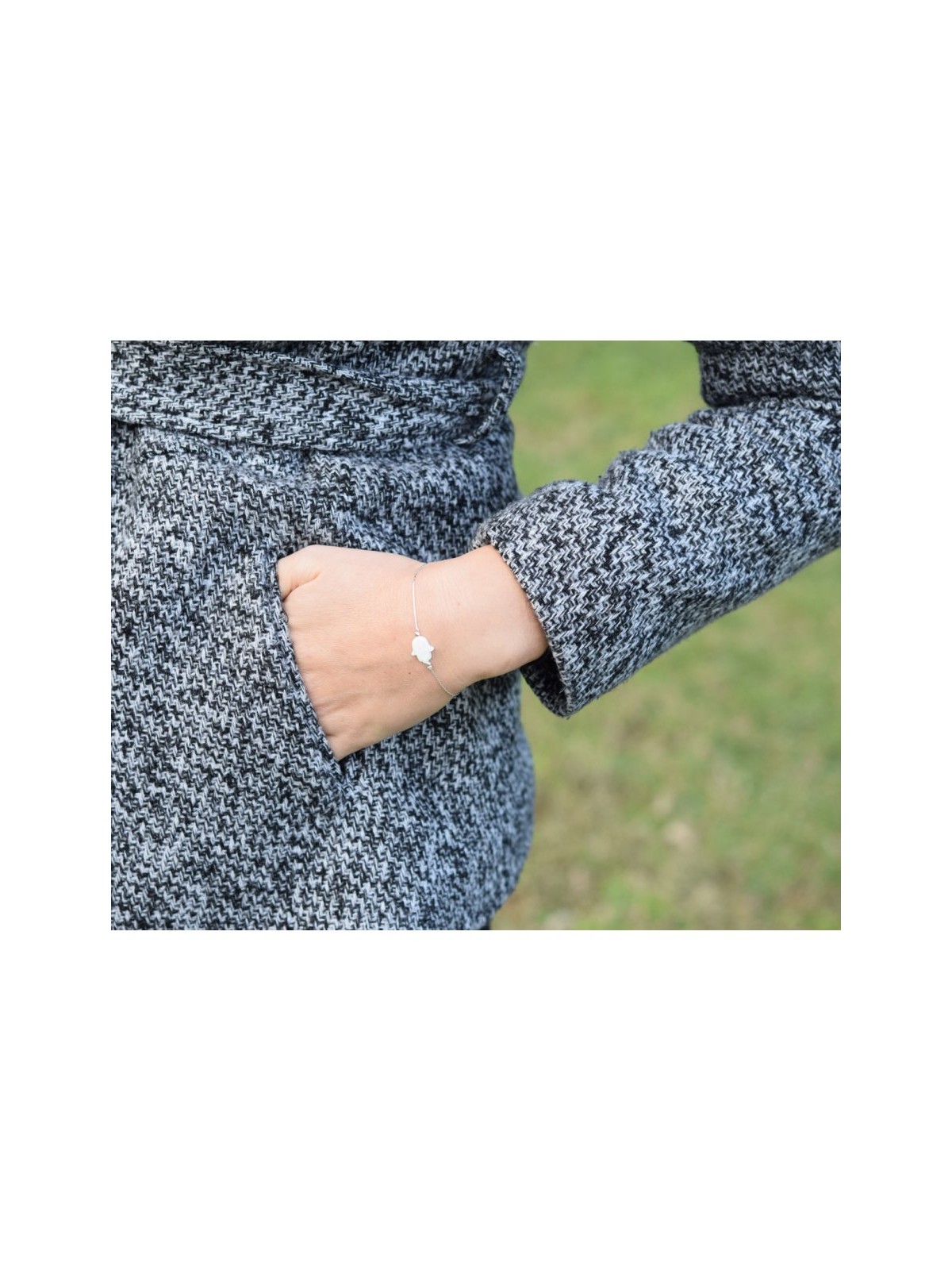 Bracelet en argent Hamsa opale blanche | Breloques pour bracelets