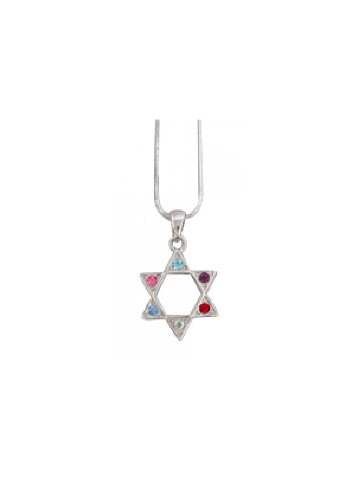 Rhodium Pendant Necklace Colorful Star of... | Jewish Gift from Israel