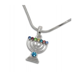 Rhodium Plated Pendant Necklace 7 Branch Menorah... | Menorah Pendants