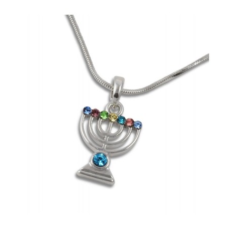 Rhodium Plated Pendant Necklace 7 Branch Menorah... | Menorah Pendants