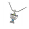 Rhodium Plated Pendant Necklace 7 Branch Menorah... | Menorah Pendants