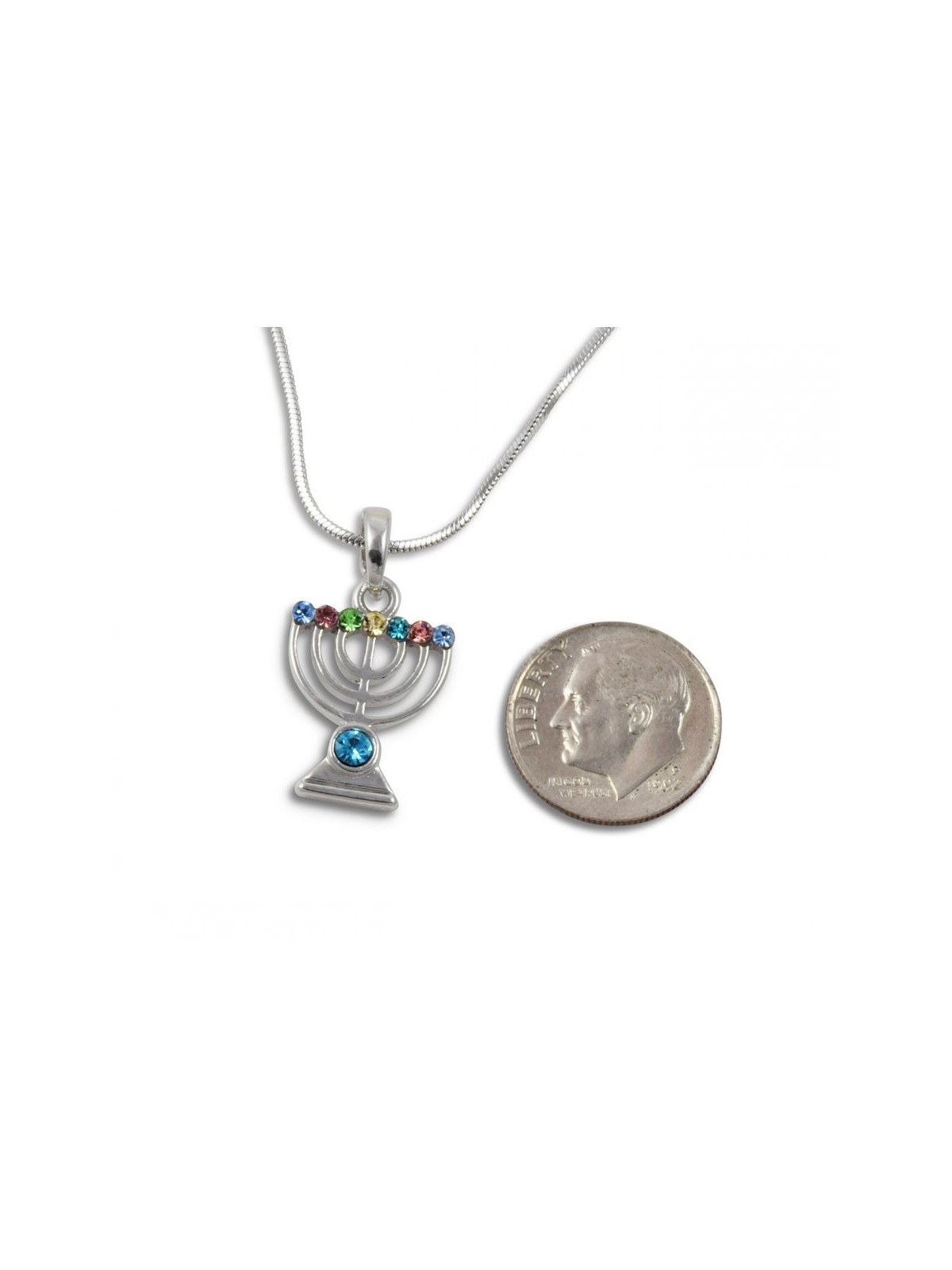 Rhodium Plated Pendant Necklace 7 Branch Menorah... | Menorah Pendants