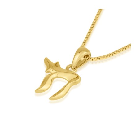 Collier pendentif en or massif 14 carats avec deux... | Bijoux Judaica en or 14 carats