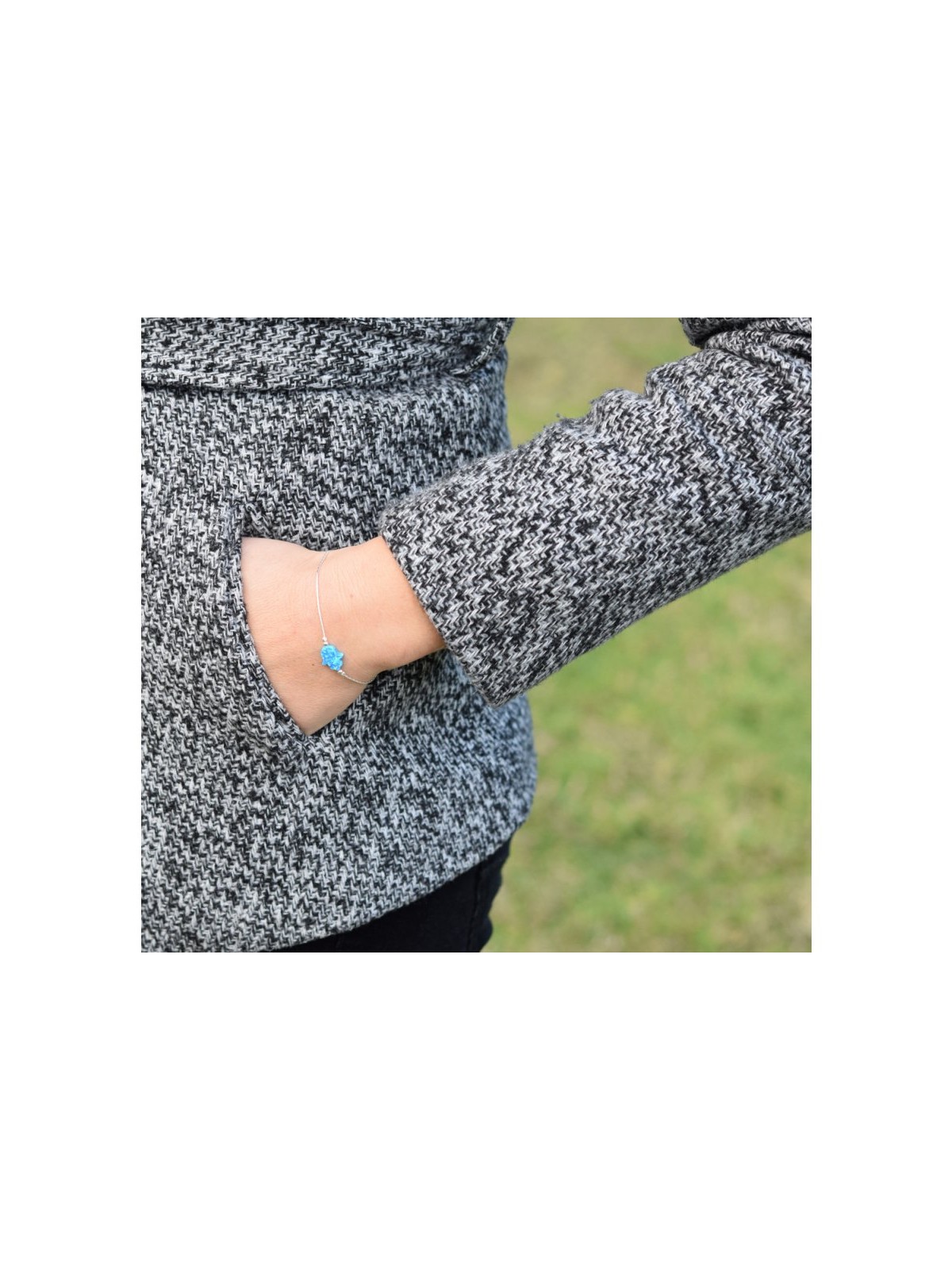 Blue Opal Hamsa Silver Bracelet | Bracelet Charms