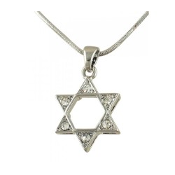 Collier Pendentif Étoile de David Rhodié Pierres Colorées