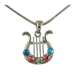 AJDesign Rhodium King David Lyre Pendant with colo... | Jewish Pendant