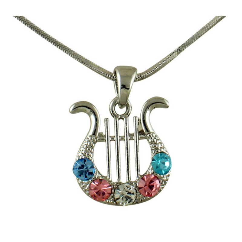AJDesign Rhodium King David Lyre Pendant with colo... | Jewish Pendant