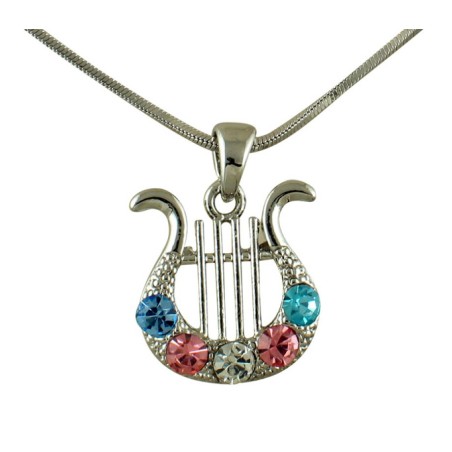 AJDesign Rhodium King David Lyre Pendant with colo... | Jewish Pendant