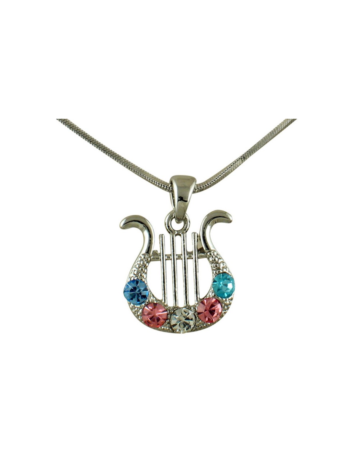 AJDesign Rhodium King David Lyre Pendant with colo... | Jewish Pendant