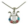AJDesign Rhodium King David Lyre Pendant with colo... | Jewish Pendant