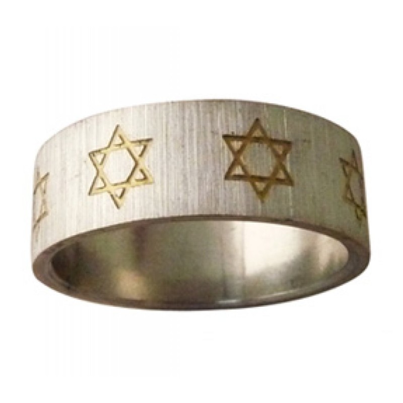 Stainless Steel Ring with Gold Star of David | Jewish Rings