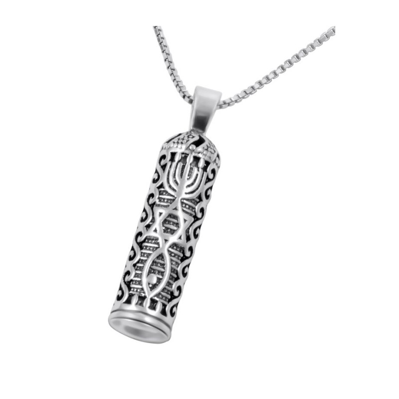 Pendentif collier Mezouza greffé en argent sterling... | Cadeau juif d'Israël