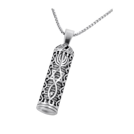 Pendentif collier Mezouza greffé en argent sterling... | Cadeau juif d'Israël