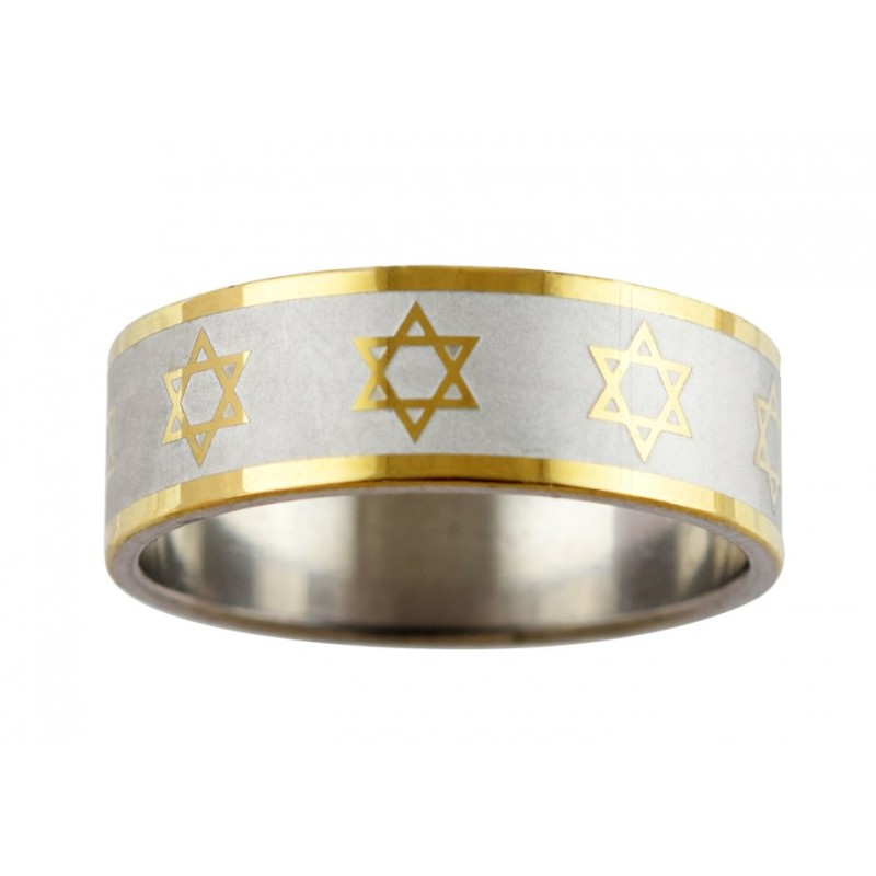 Stainless Steel Two Tone Ring with Gold Repeating St... | Jewish Rings