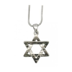 Rhodium Pendant Necklace Hammered Star of... | Jewish Gift from Israel