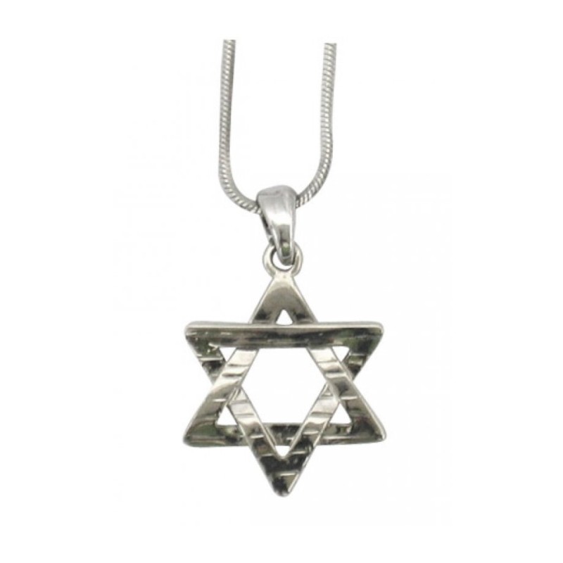 Rhodium Pendant Necklace Hammered Star of... | Jewish Gift from Israel