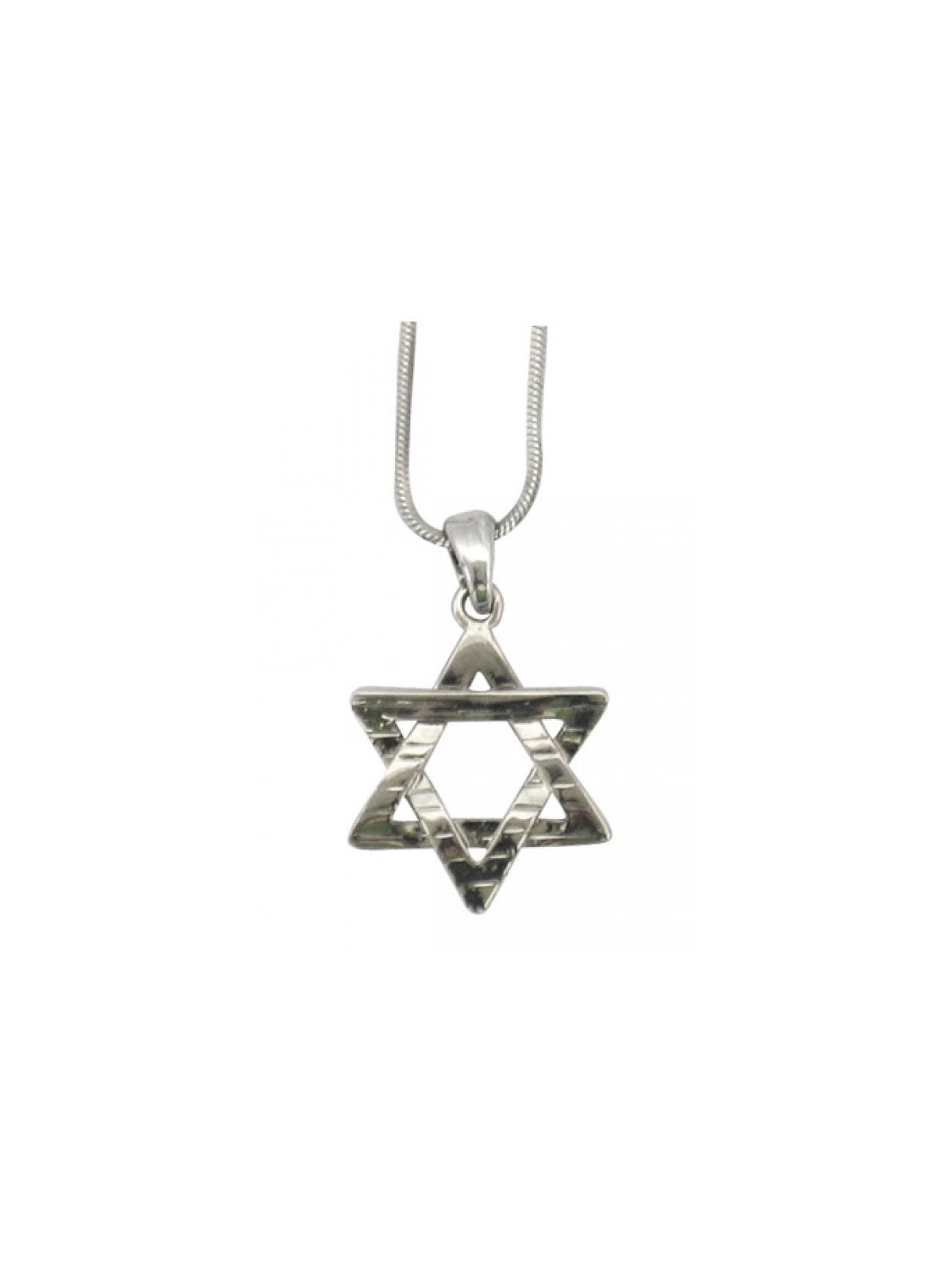 Rhodium Pendant Necklace Hammered Star of... | Jewish Gift from Israel