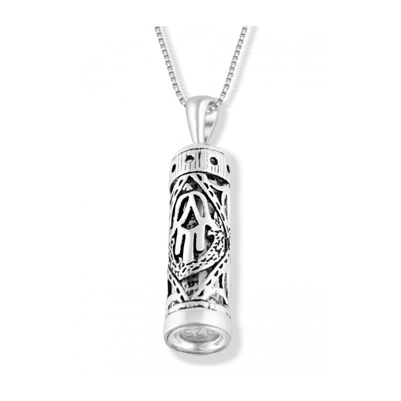 Mezuzah Necklace Pendant in Sterling Silv... | Jewish Gift from Israel