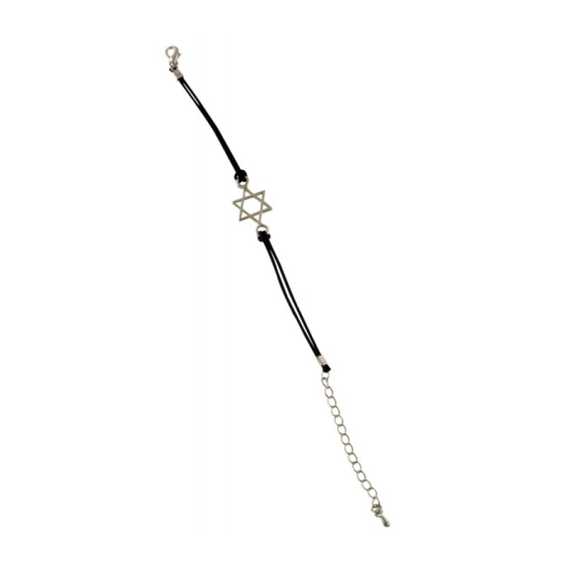 Rhodium Star of David Bracelet on Leather... | Jewish Gift from Israel