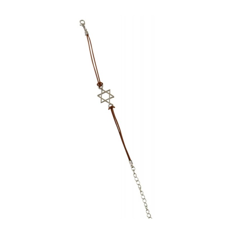 Rhodium Star of David Bracelet on Leather... | Jewish Gift from Israel