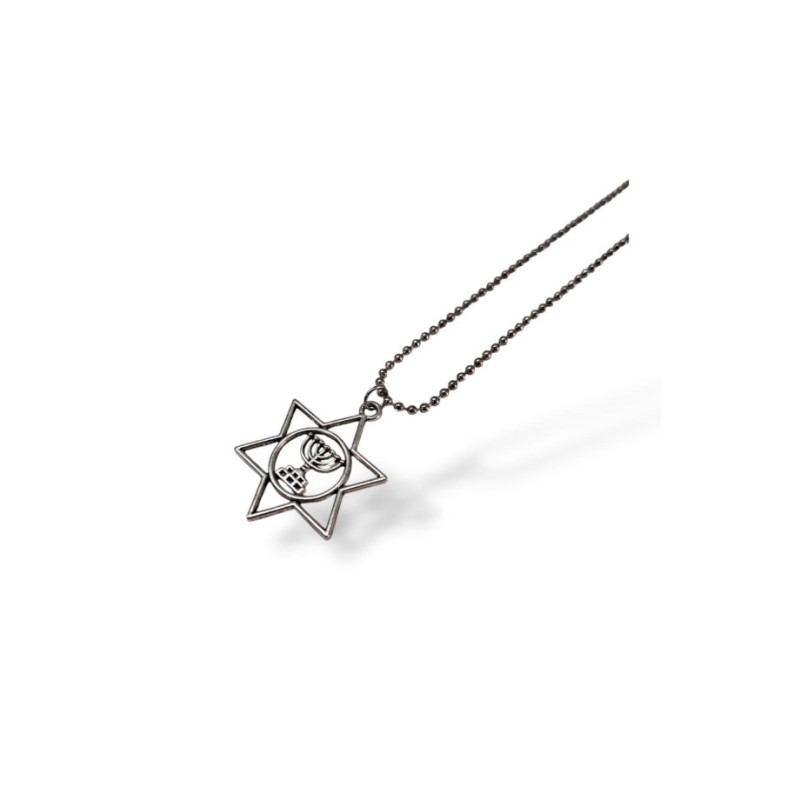 Pendant Necklace Star of David enclosing a Menorah I... | IDF Dog-Tags