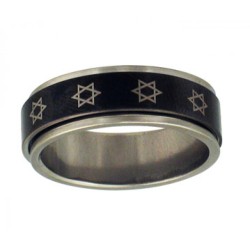 Bague étoile de David tournante noire en acier inoxydable | Anneaux juifs