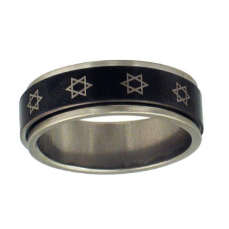 Stainless Steel Black Revolving Star of David Ring | Jewish Rings